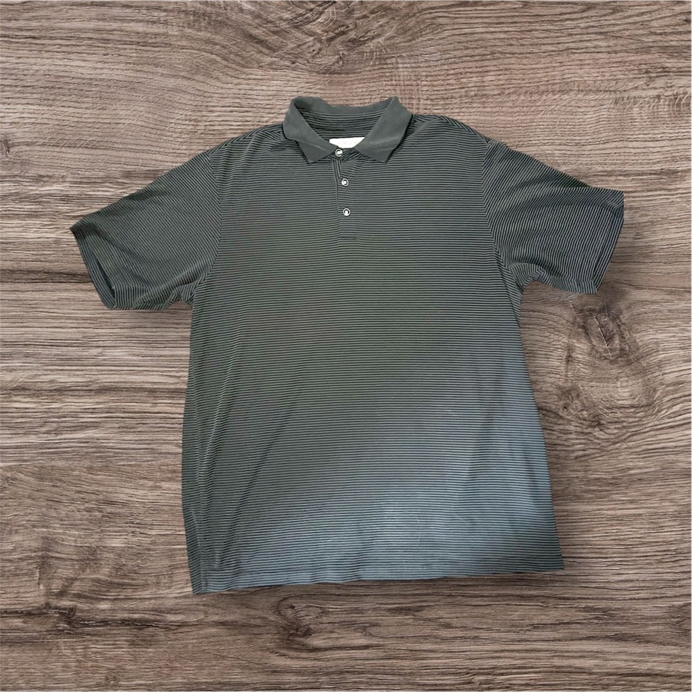 Tommy Bahama Black and Gray Striped Short‎ Sleeve Polo Mens Size Large